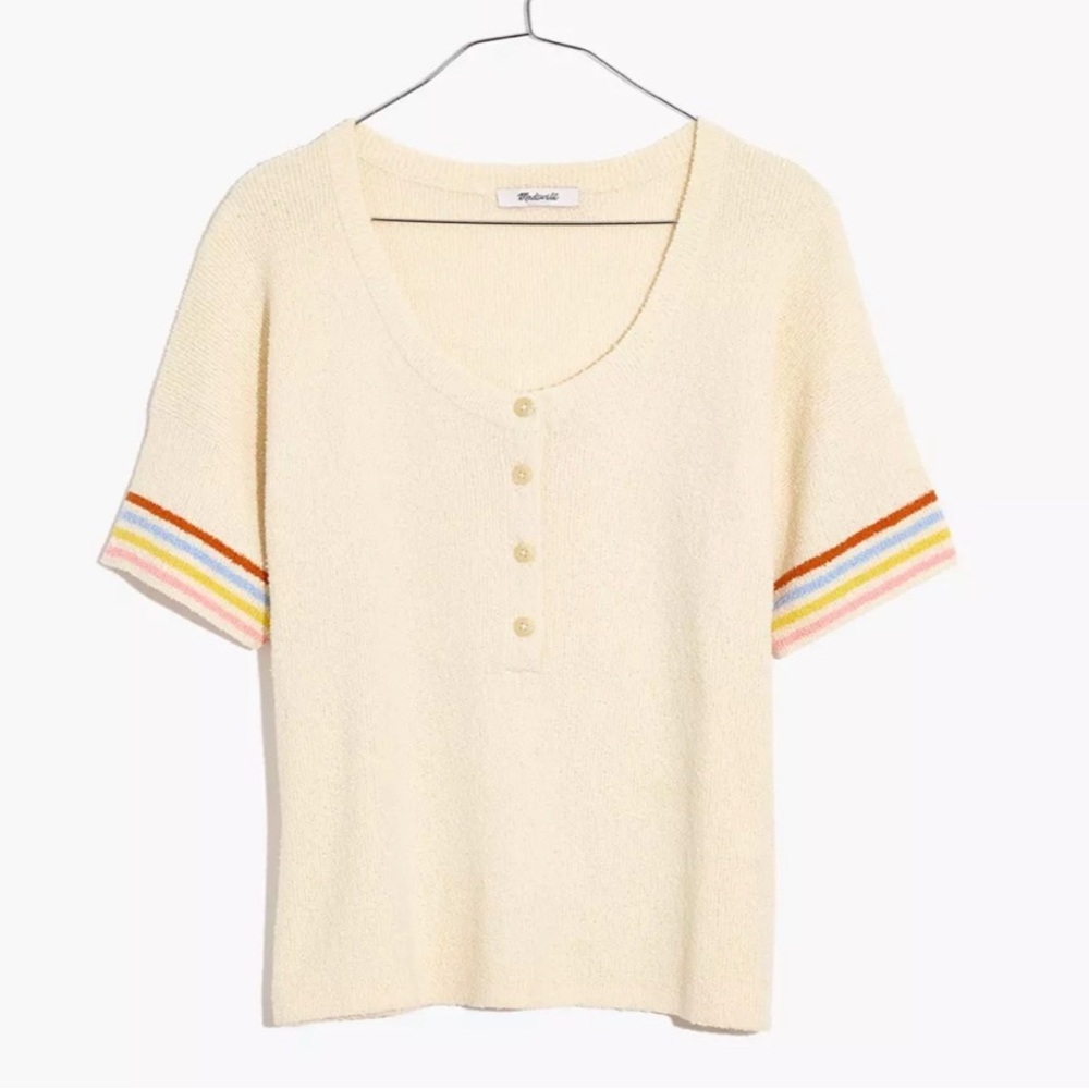 Madewell Cream Sweater with Rainbow Stripes